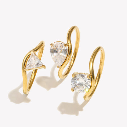 E.B.belle Wave Drop Round Zircon Ring Waterproof Minimalist 316L Stainless Steel Women's Rings 18K Gold Plated Accessories