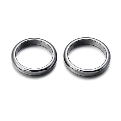 6pcs Unadjustable Black Hematite Rings For Women Men Party Club Smooth Simple Flat Wide Finger Ring Natural Stone 16mm-21mm
