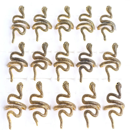 10pcs/lot Men Retro Punk Snake Rings For Women Antique Siver Color Opening Adjustable Jewelry Party Gifts