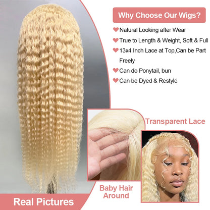 613 Honey Blonde Curly Loose Deep Wave 13x6 HD Lace Frontal Wig – 13x4 Water Wave Transparent
