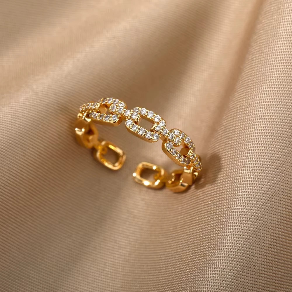 Luxury Zircon Geometric Rings For Women Stainless Steel Gold Color Open Ring Trendy Wedding Party Aesthetic Jewerly Gift Femme