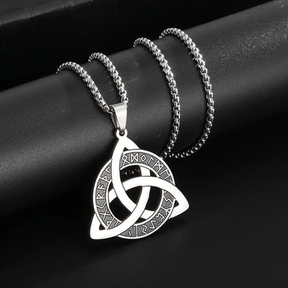 Stainless Steel Trinity Celtic Knot Nordic Rune Pendant Necklace Retro Ethnic Style Irish Knot Lucky Amulet Jewelry for Men