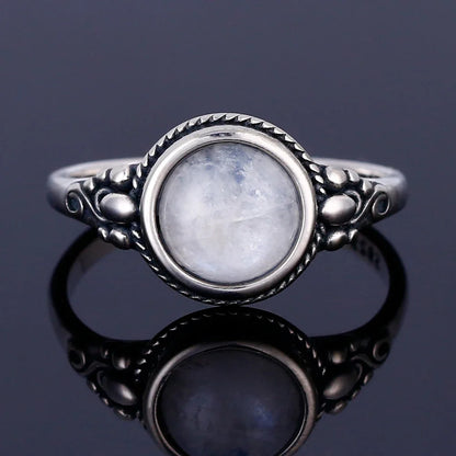 Round Oval Big Natural Moonstones Rings Women's Silver Plated Rings Gifts Vintage Fine Jewelry