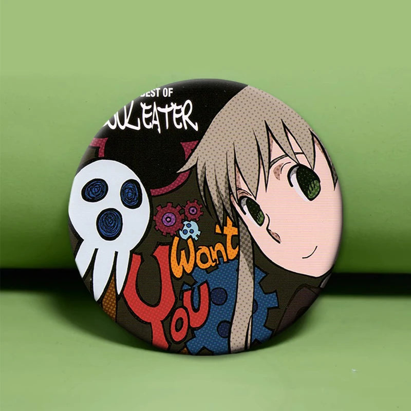 Anime Soul Eater Pins Round Creative Cartoon Badges Handmade Tinplate Brooches for Backpack Accessorys Exquisite Gifts