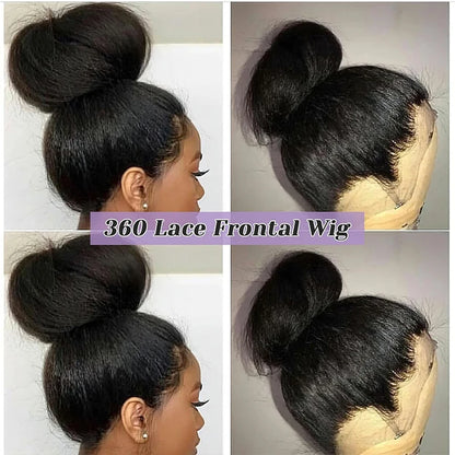 Kinky Straight Invisible Strap 360 HD Full Lace Wig – Glueless Drawstring, 220% Density