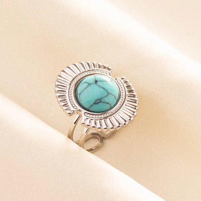 1pc Stainless Steel Boho Turquoise Open Finger Rings Trendy Adjustable Women Ethnic Multi Layers Stackable Anillos Jewelry