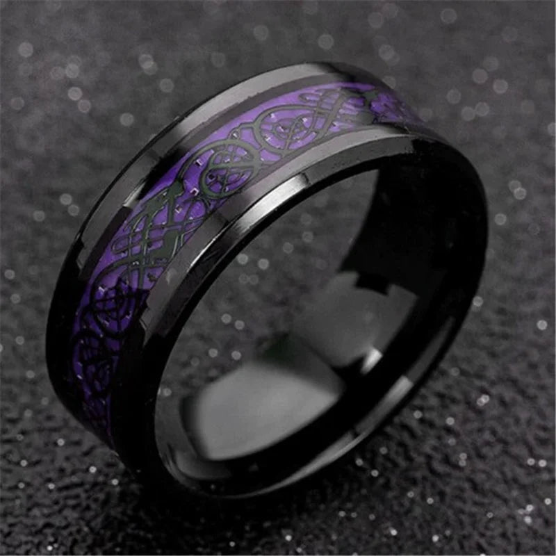 Classic 8mm Black Tungsten Wedding Celtic Dragon Rings For Men Fashion Stainless Steel Purple Carbon Fiber Ring Party Jewelry