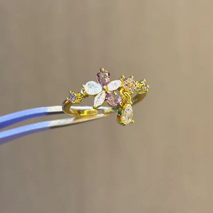 100 styles 14K Gold Plated Color Zircon Flower Crown Bow Open Ring Women Adjustable Stackable Finger Rings Wedding Jewelry Gift