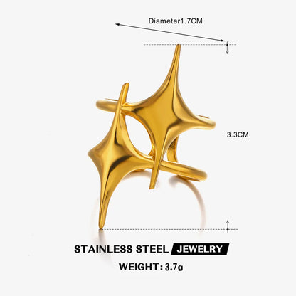 LATS Stainless Steel Y2K Celestial Star Open Rings for Women Men Unique Design Gold Silver Color Adjustable Ring Fashion Jewelry