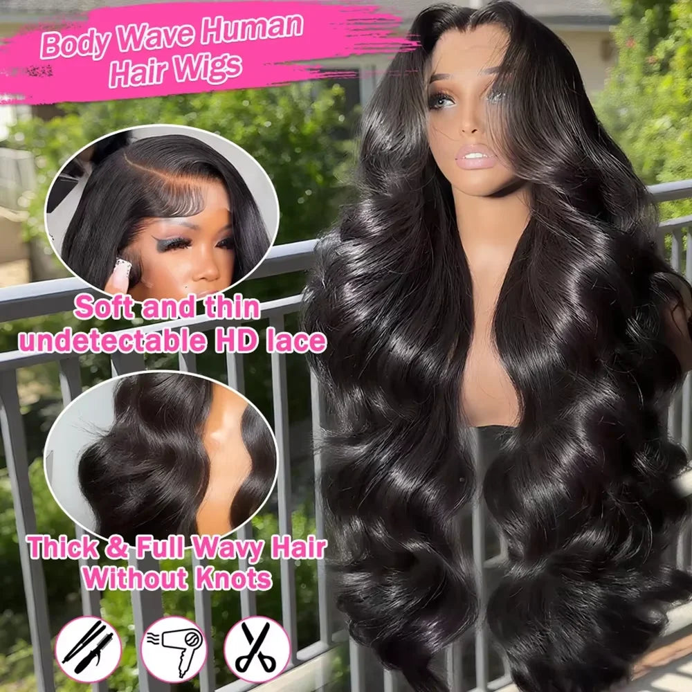 Loose Body Wave 360 Full Lace & HD Lace Frontal Wig – Natural Black, 250%