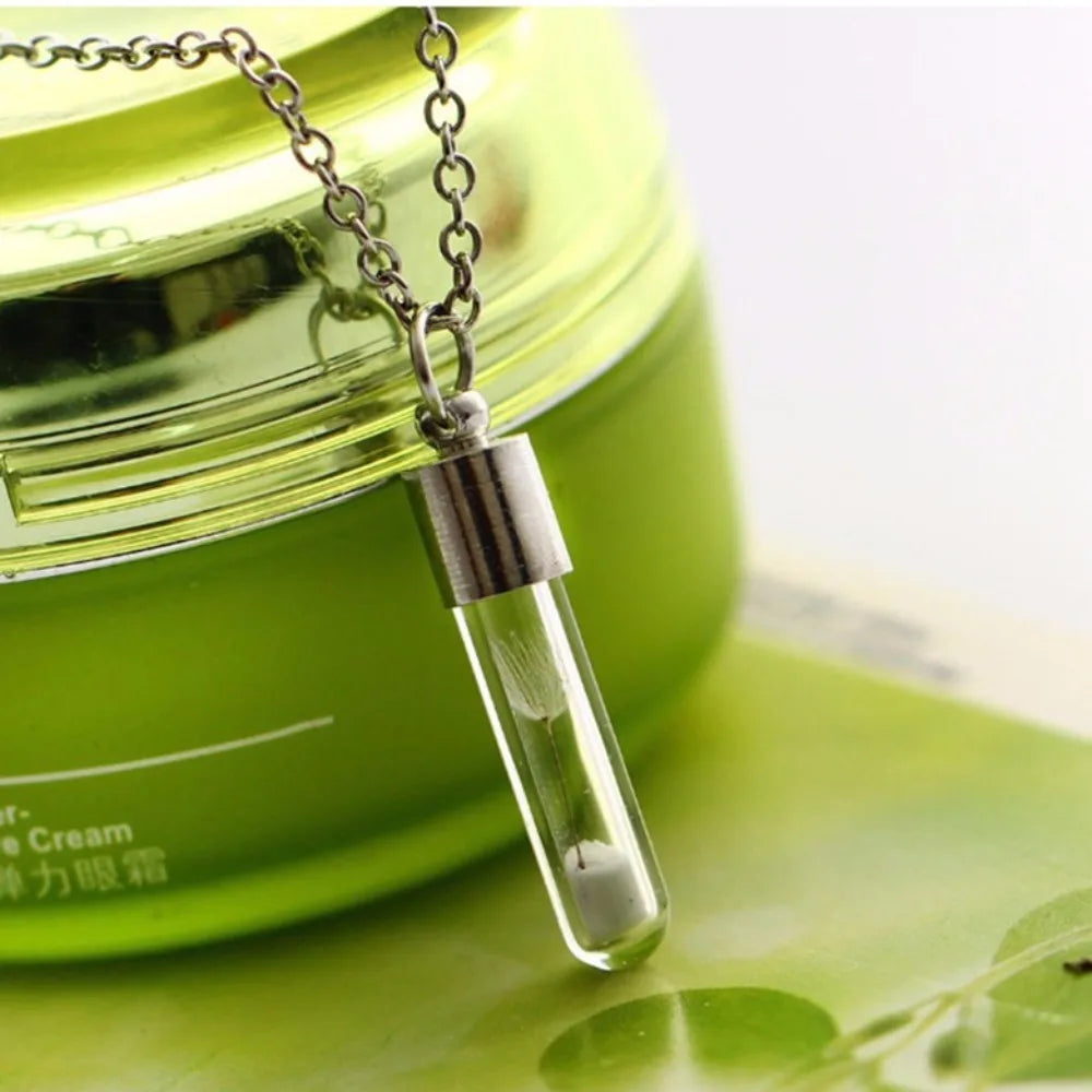 Portable Ashes Holder Glass Bottle Necklace with Chain Fillable Wishing Bottle Keepsake DIY Perfume Vial Pendant