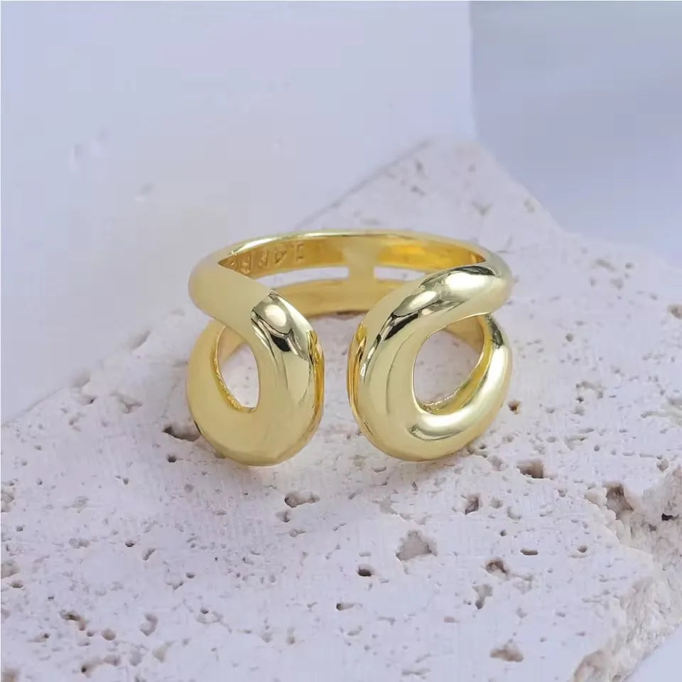 VENTFILLE 925 Sterling Silver Irregular Design Wave Golden Stackable Finger Rings Trendy Adjustable For Women Gifts Dropshipping