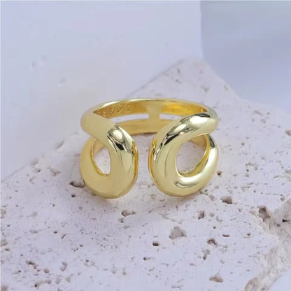 VENTFILLE 925 Sterling Silver Irregular Design Wave Golden Stackable Finger Rings Trendy Adjustable For Women Gifts Dropshipping