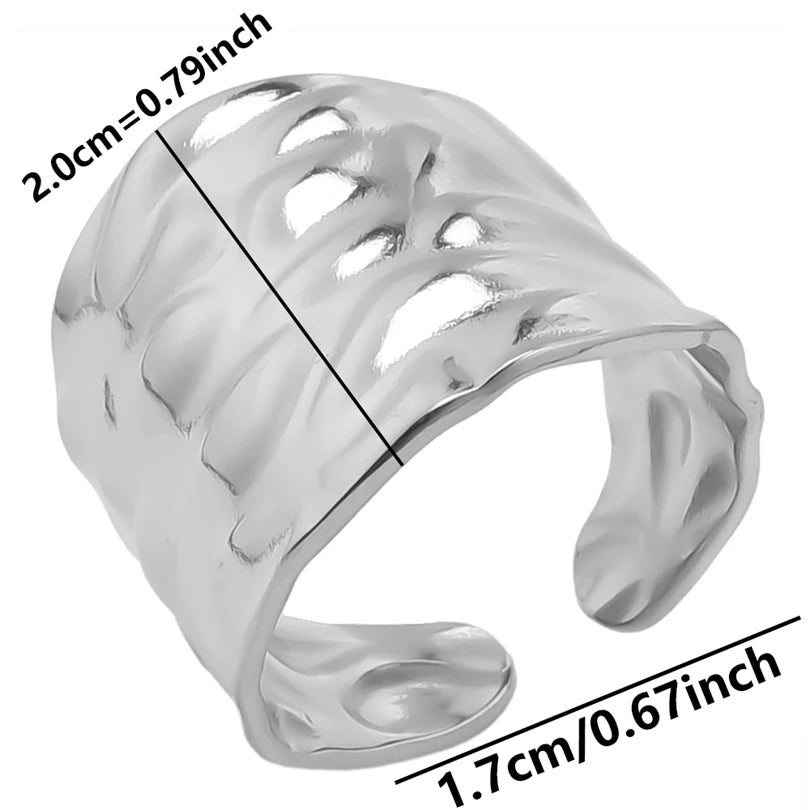 1Pc Stainless Steel Waterproof Women Personality Textured Chunky Open Rings Vintage Hollow Irregular Multi-layer Anillos Jewelry