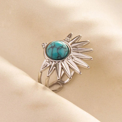 1pc Stainless Steel Boho Turquoise Open Finger Rings Trendy Adjustable Women Ethnic Multi Layers Stackable Anillos Jewelry