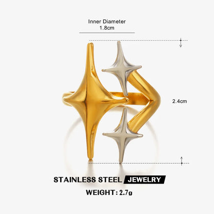 LATS Stainless Steel Y2K Celestial Star Open Rings for Women Men Unique Design Gold Silver Color Adjustable Ring Fashion Jewelry