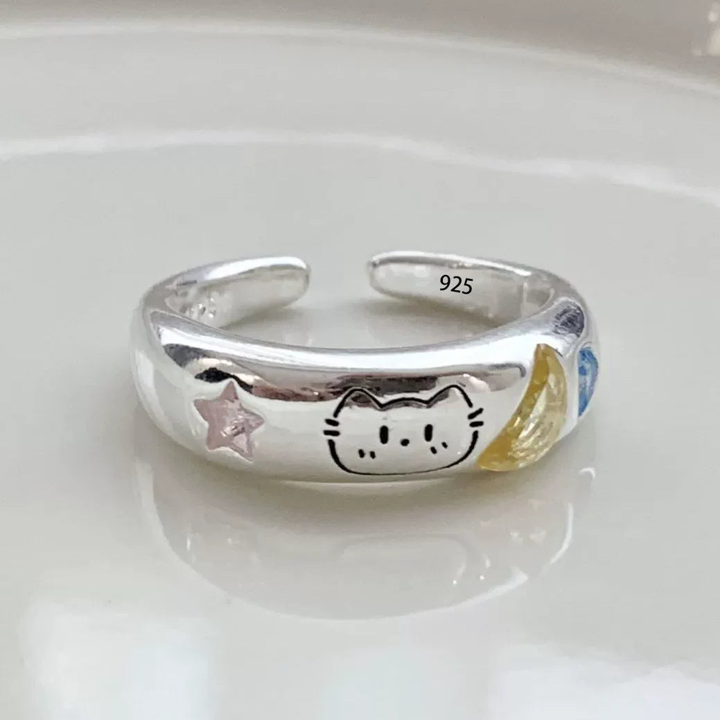 VENTFILLE 925 Sterling Silver Flower Lace Ring Korean Fashion Opening Inlaid CZ Adjustable Rings Valentine's Day Gift