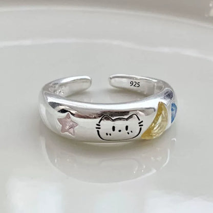 VENTFILLE 925 Sterling Silver Flower Lace Ring Korean Fashion Opening Inlaid CZ Adjustable Rings Valentine's Day Gift