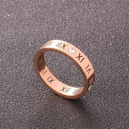 One Crystal Rings Fashion Jewelry Hollow Roman Numerals Stainless Steel Personalized Simplicity Accessories Women Rings