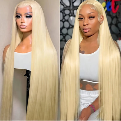 613 Blonde Straight HD Lace Frontal Wig – Pre-Colored Pre-Plucked 13x6, 200%