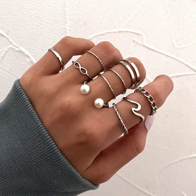 Boho Gold Color Cross Wide Rings Set For Women Girls Simple Chain Finger Tail Rings 2022 NEW Bijoux Jewelry Gifts Ring Female