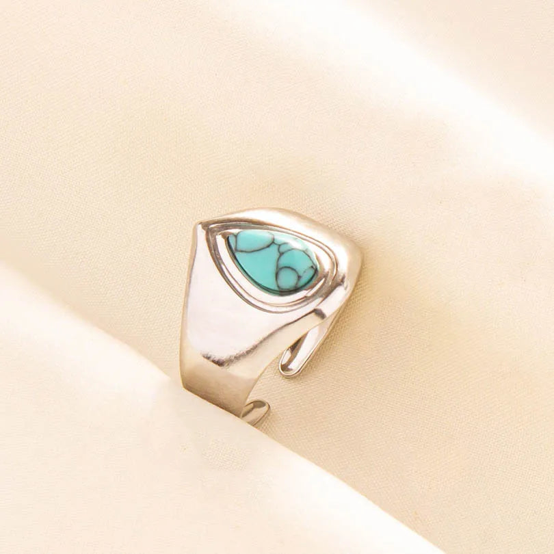 1pc Stainless Steel Boho Turquoise Open Finger Rings Trendy Adjustable Women Ethnic Multi Layers Stackable Anillos Jewelry