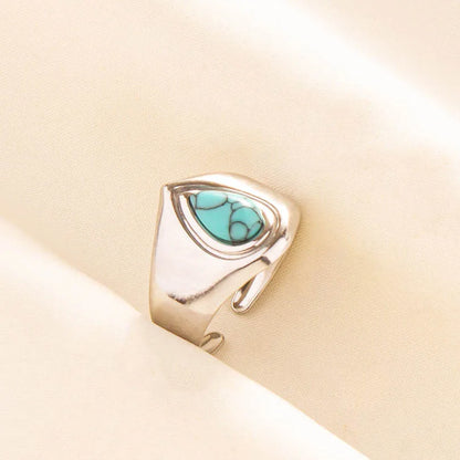 1pc Stainless Steel Boho Turquoise Open Finger Rings Trendy Adjustable Women Ethnic Multi Layers Stackable Anillos Jewelry