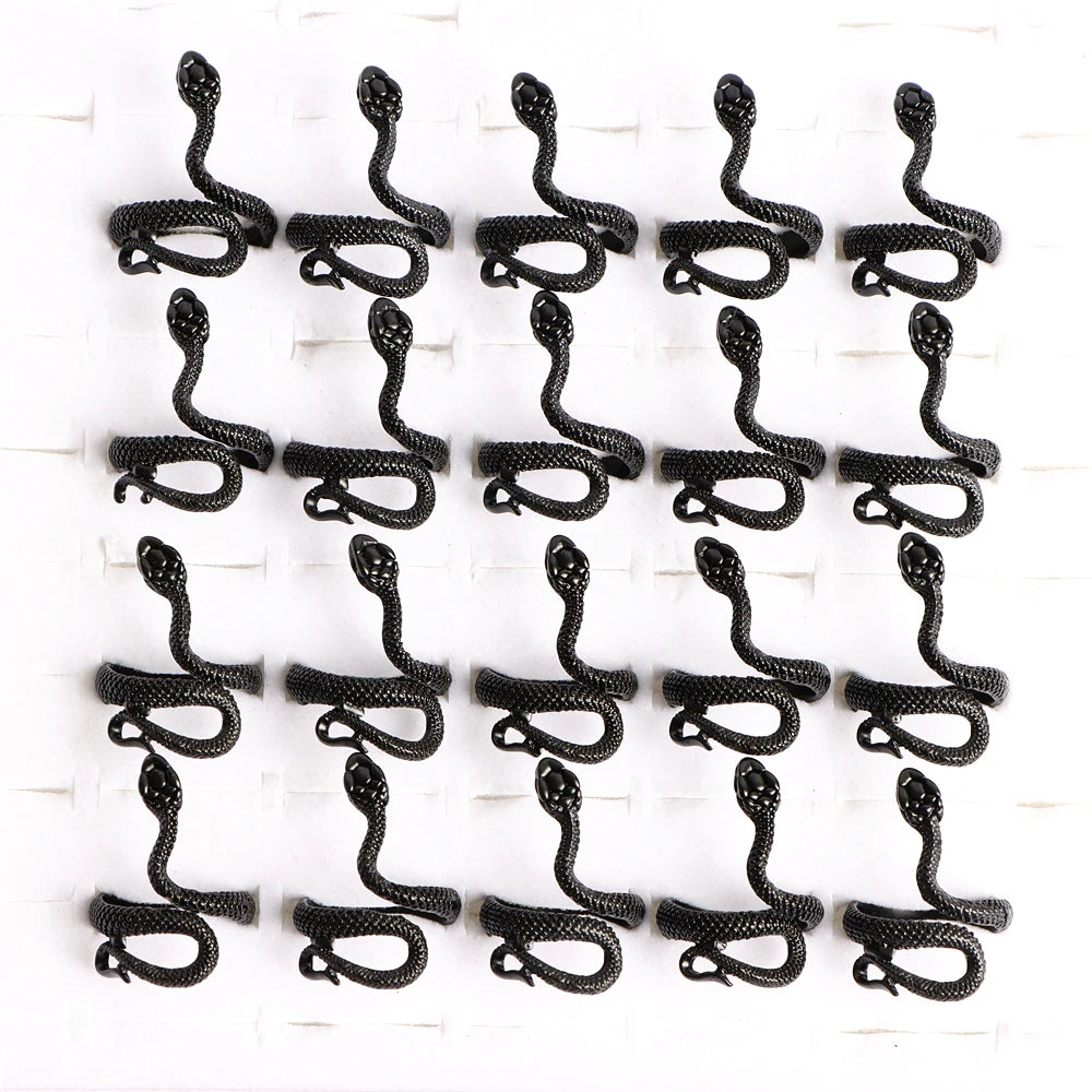 10pcs/lot Men Retro Punk Snake Rings For Women Antique Siver Color Opening Adjustable Jewelry Party Gifts