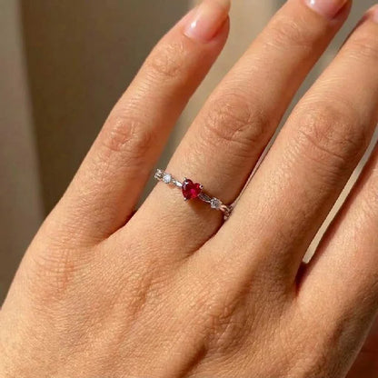 925 Sterling Silve Plated 18K Gold Zircon Red Love Heart Rings for Women Party Wedding High Quality Vintage Fine Jewelry