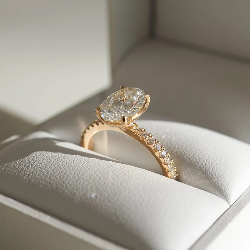 Minimalist 1-3ct Oval Cut Moissanite Half Eternity Engagement Ring 925 Sterling Silver for Woman Girl Gold Plated Handmade Rings