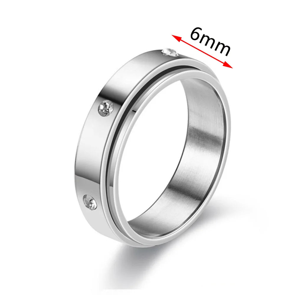 Fidget Spinner Anxiety Rings For Women Men Spinning Rotate Antistress Printing Stainless Steel Ring Accessories Trendy Jewelry