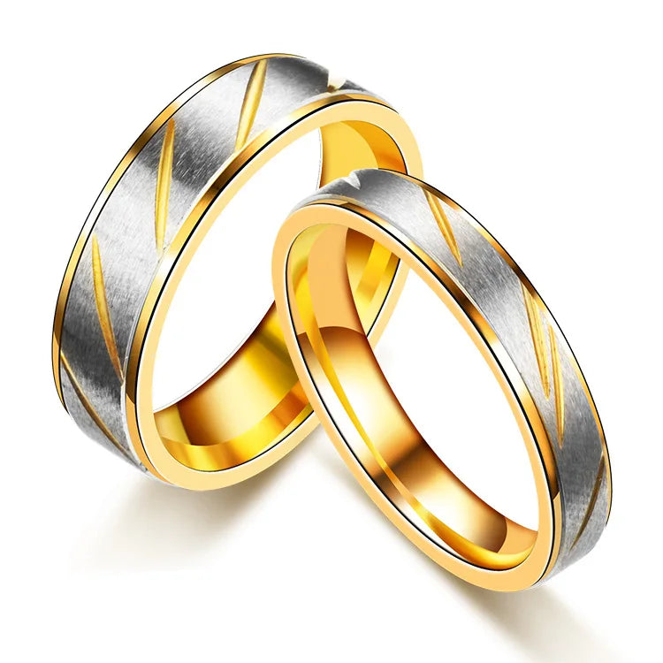 UAGE Titanium Steel Couple Rings Gold Wave Pattern Wedding Infinity Ring Men and Women Engagement Jewelry Gifts