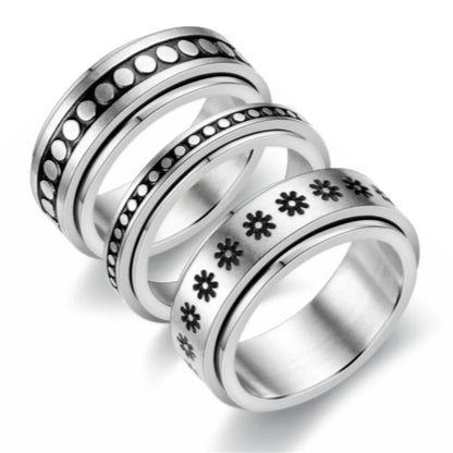 Fidget Spinner Anxiety Rings For Women Men Spinning Rotate Antistress Printing Stainless Steel Ring Accessories Trendy Jewelry
