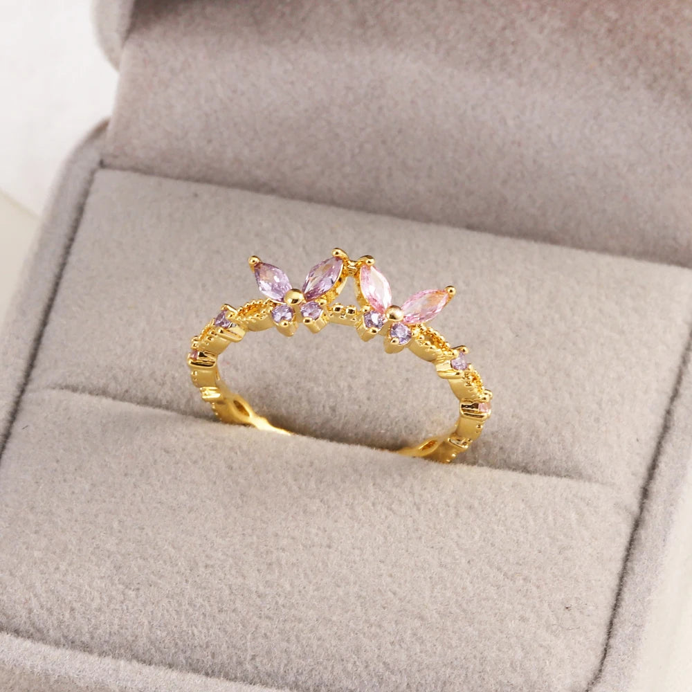 100 styles 14K Gold Plated Color Zircon Flower Crown Bow Open Ring Women Adjustable Stackable Finger Rings Wedding Jewelry Gift