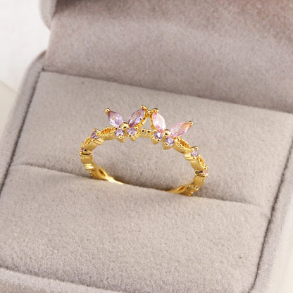 100 styles 14K Gold Plated Color Zircon Flower Crown Bow Open Ring Women Adjustable Stackable Finger Rings Wedding Jewelry Gift