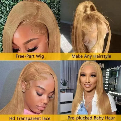 Honey Blonde #27 Straight 13x6 HD Lace Front Wig – Glueless 13x4, 250% Density
