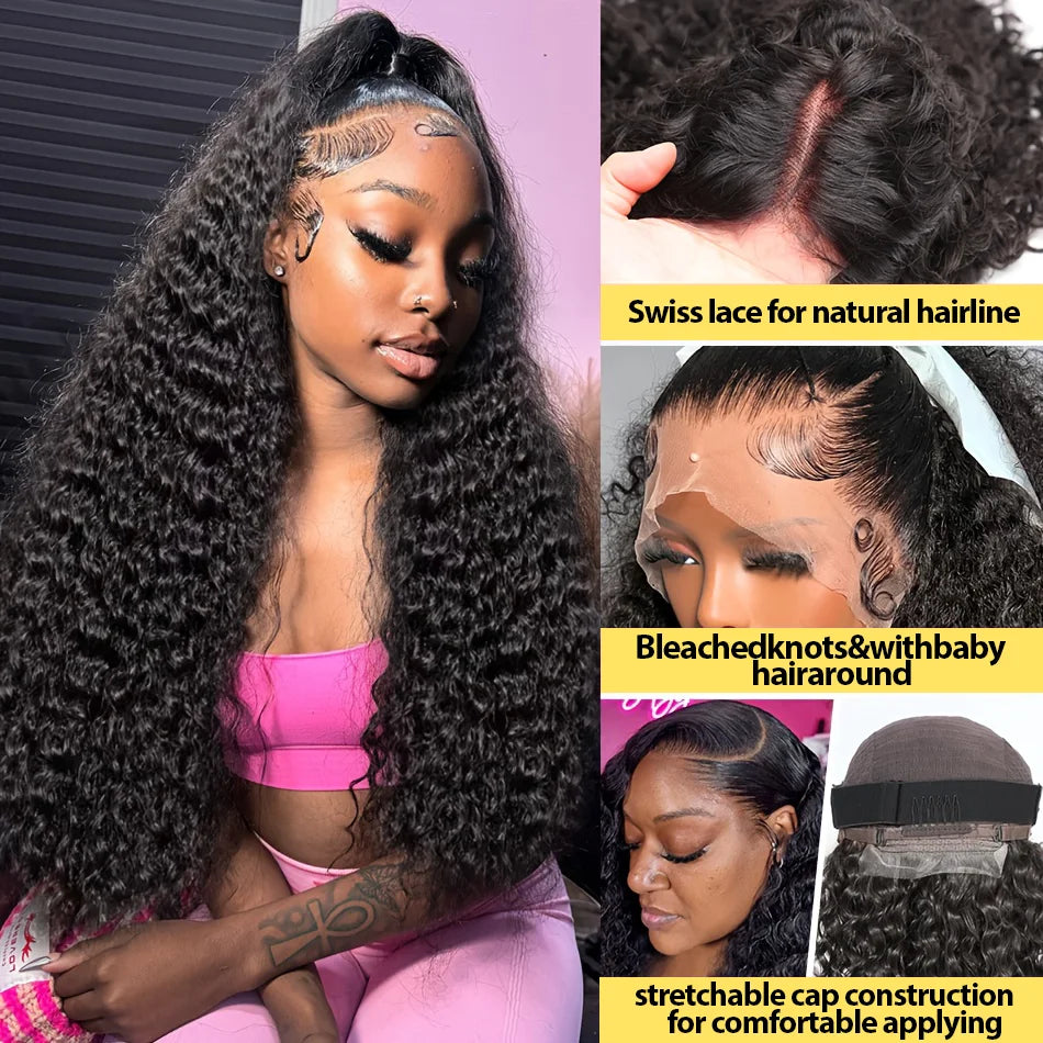 Deep Wave Curly 360 Full Lace & HD Lace Front Wig – Natural Black, 250%