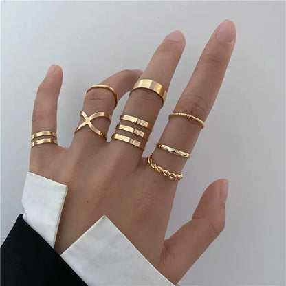 Boho Gold Color Cross Wide Rings Set For Women Girls Simple Chain Finger Tail Rings 2022 NEW Bijoux Jewelry Gifts Ring Female