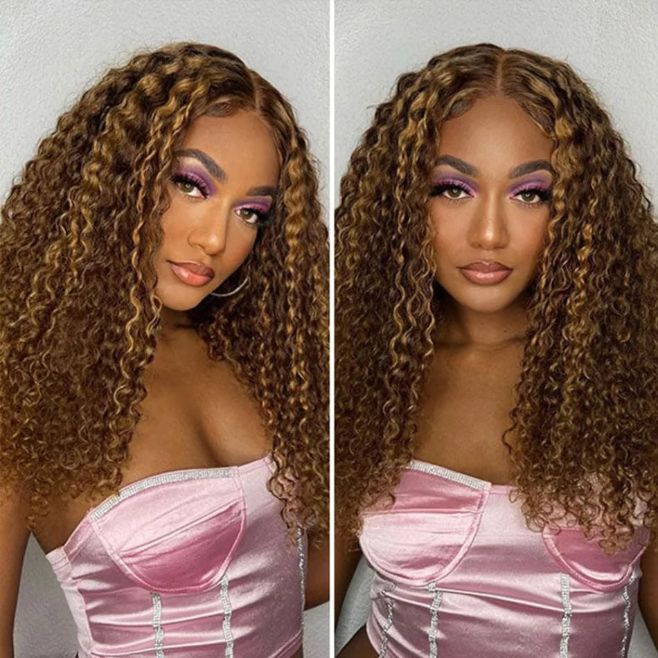 P4/27 Highlight Ombre Curly Bob Wig – 5x5 HD Lace Closure Glueless Deep Wave