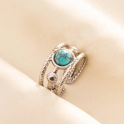 1pc Stainless Steel Boho Turquoise Open Finger Rings Trendy Adjustable Women Ethnic Multi Layers Stackable Anillos Jewelry