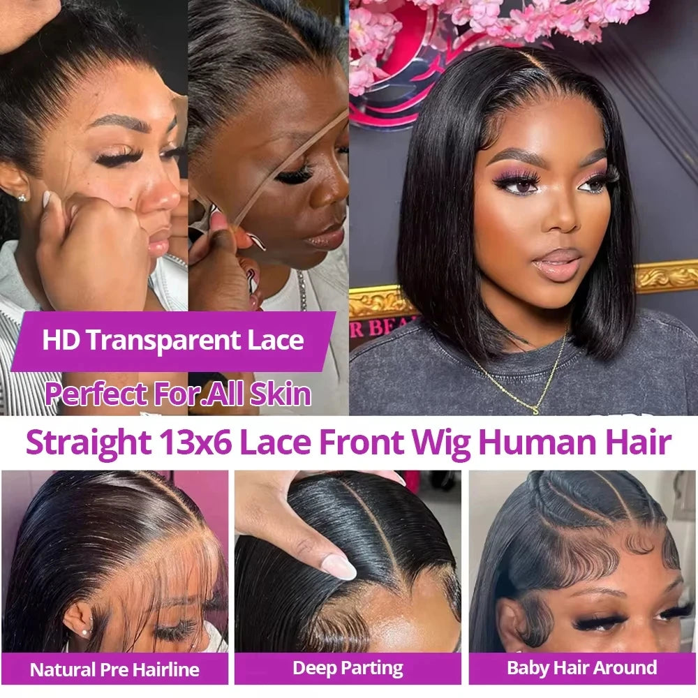 Bone Straight Short Bob Wig – 13x4 & 13x6 Glueless, 4x4 & 5x5 Lace Closure
