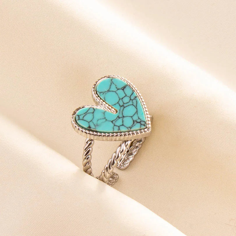 1pc Stainless Steel Boho Turquoise Open Finger Rings Trendy Adjustable Women Ethnic Multi Layers Stackable Anillos Jewelry