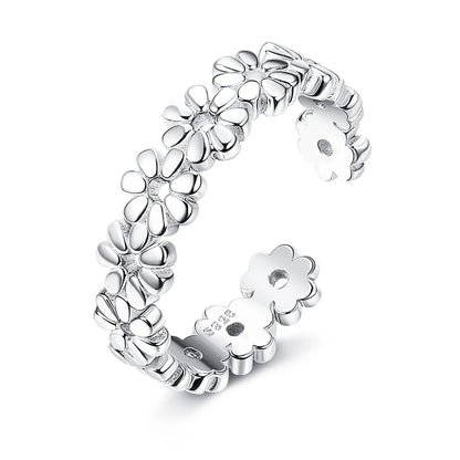 Fansilver S925 Sterling Silver Toe Rings for Women Adjustable White Gold Plated Flower Cz Snake Twist Opal Band Rings Jewelry