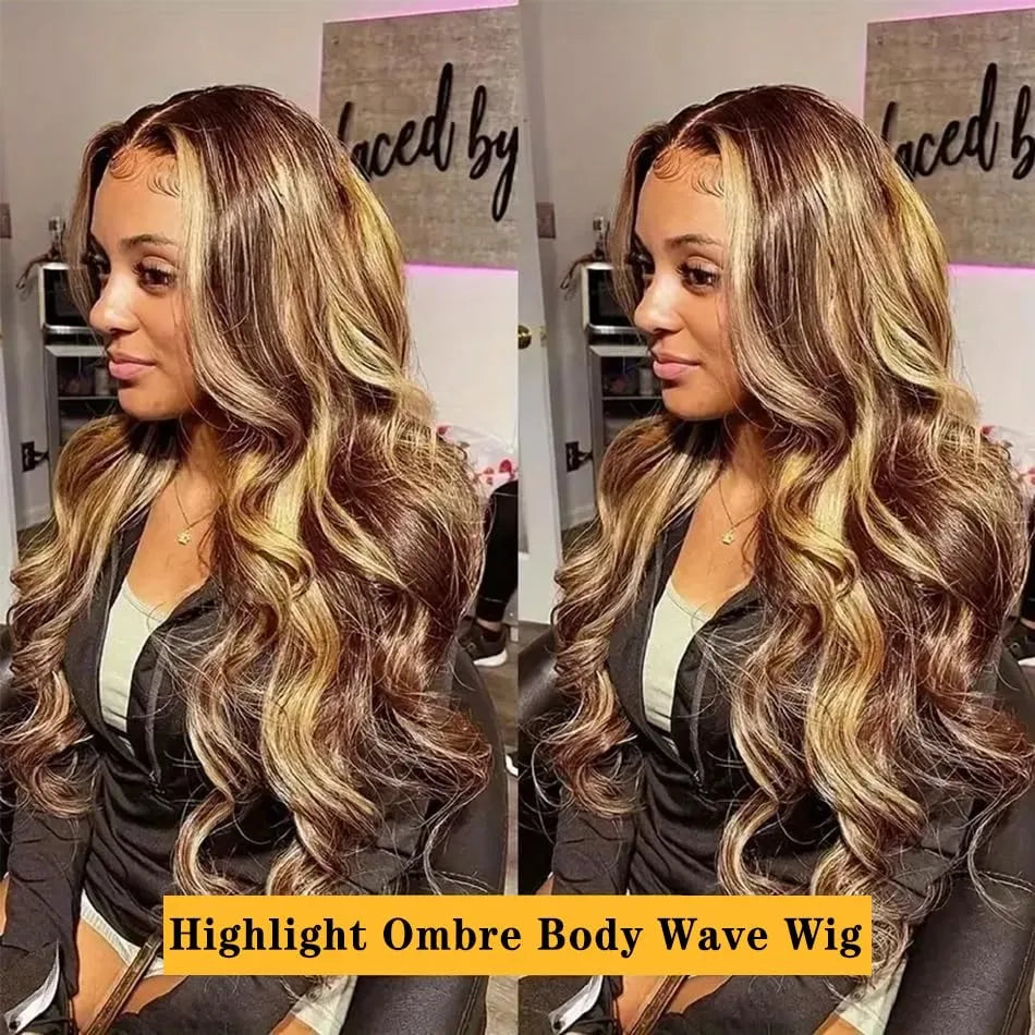 Honey Blonde Ombre 4/27 13x4 HD Lace Front Wig – Highlight Body Wave Pre-Plucked, 30 Inch