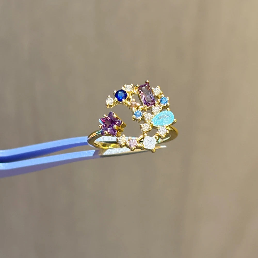 100 styles 14K Gold Plated Color Zircon Flower Crown Bow Open Ring Women Adjustable Stackable Finger Rings Wedding Jewelry Gift