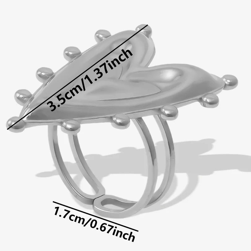 1Pc Stainless Steel Waterproof Women Personality Textured Chunky Open Rings Vintage Hollow Irregular Multi-layer Anillos Jewelry
