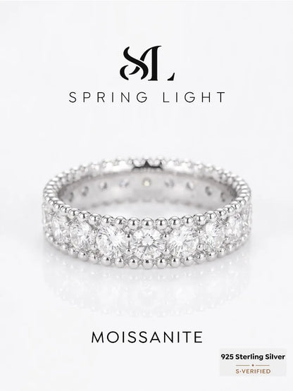 Luxury Full Real Round Moissanite Diamond Geometry Rings for Women Anniversary Wedding 925 Sterling Silver Fine Jewelry