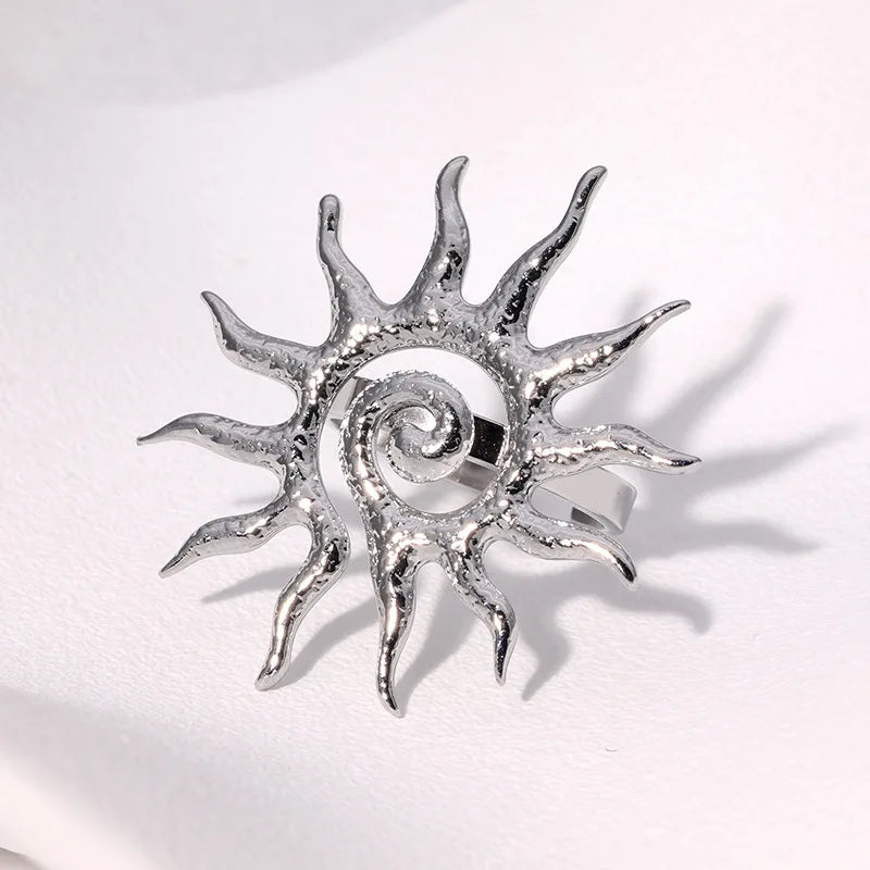 Bohemian Stainless Steel Ring Woman Vintage Jewelry Starfish Heart-Shaped Geometry Adjustable Open Rings Prom Accessories Gift