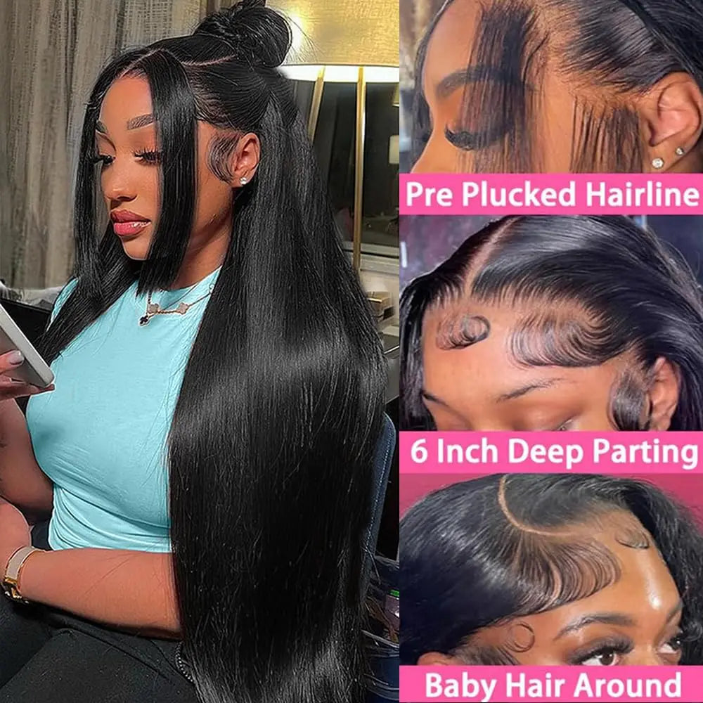 Glueless Bone Straight HD Lace Frontal Wig – 13x4, 13x6 & 5x5, Up to 42 Inch
