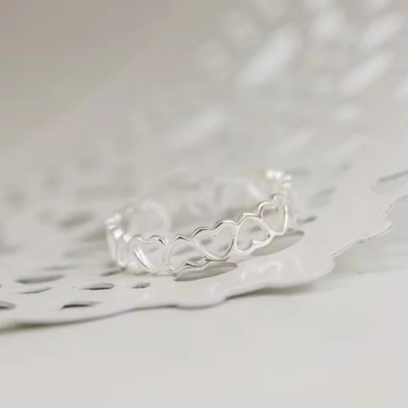 925 Sterling Silver Heart Open Rings For Women Hypoallergenic Fashion Girl Sterling-silver-jewelry